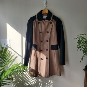 Womens wool pea coat in tan and black US XS